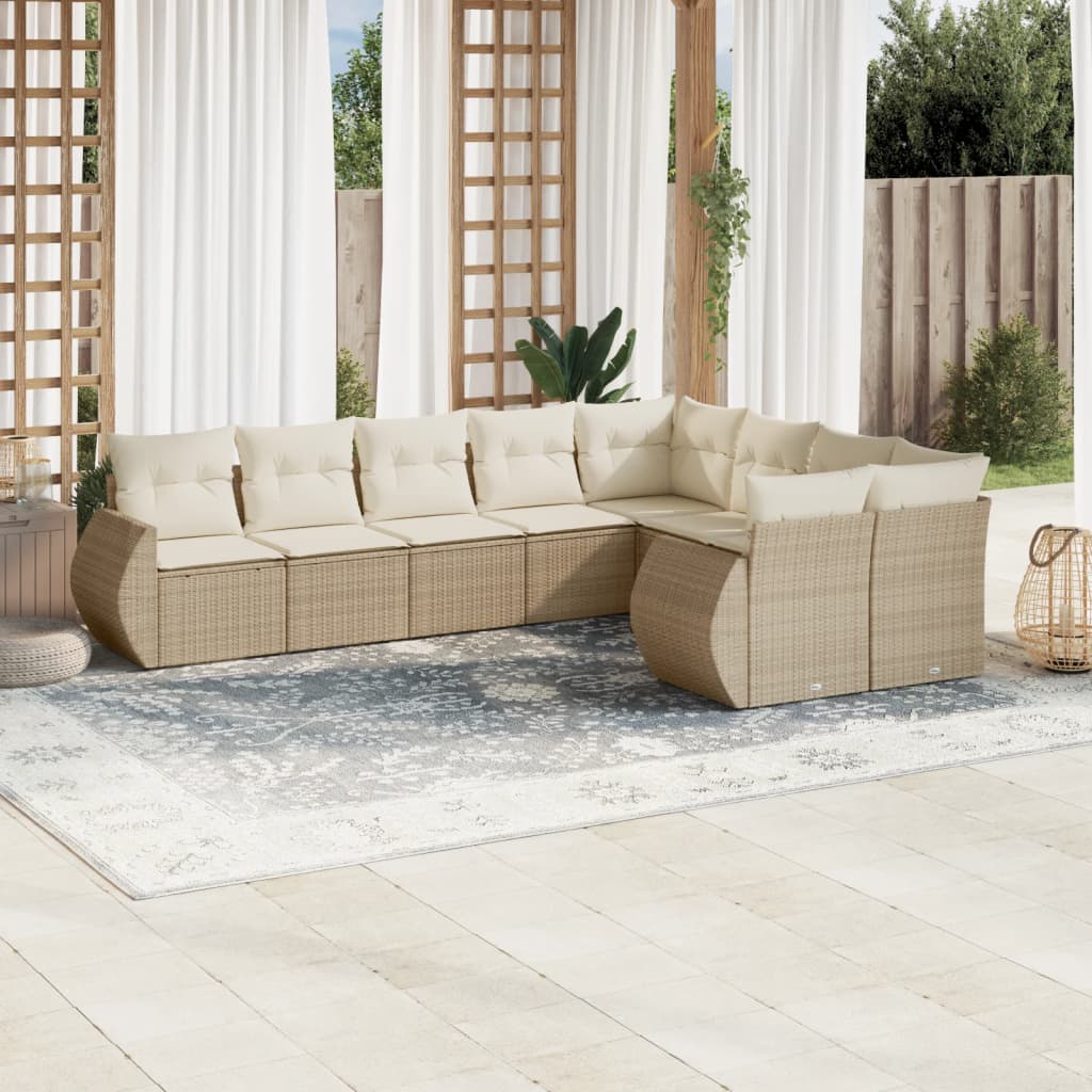 9 Pcs conjunto de sofás p/ jardim com almofadões vime PE bege