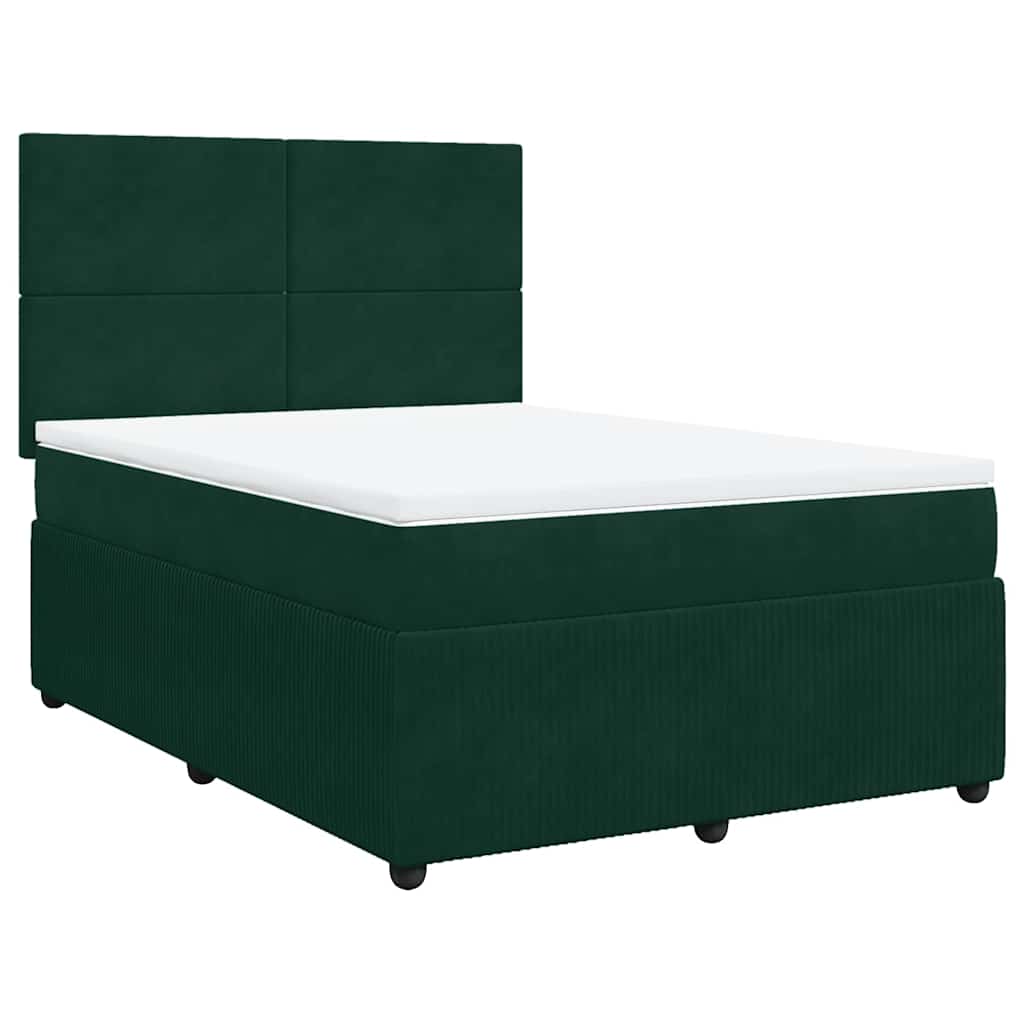 Cama com molas/colchão 140x200 cm veludo verde-escuro