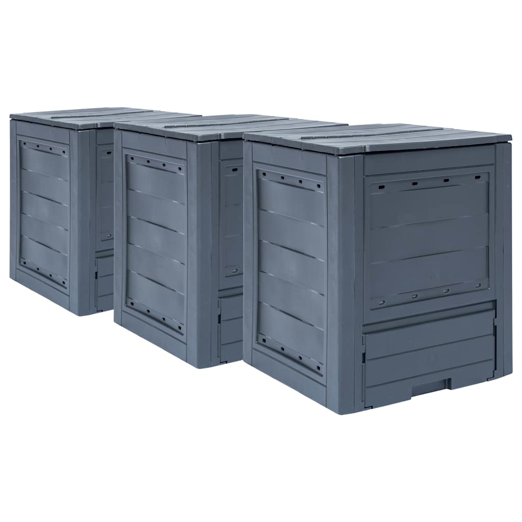 Compostores de jardim 3 pcs 60x60x73 cm 780 l cinzento