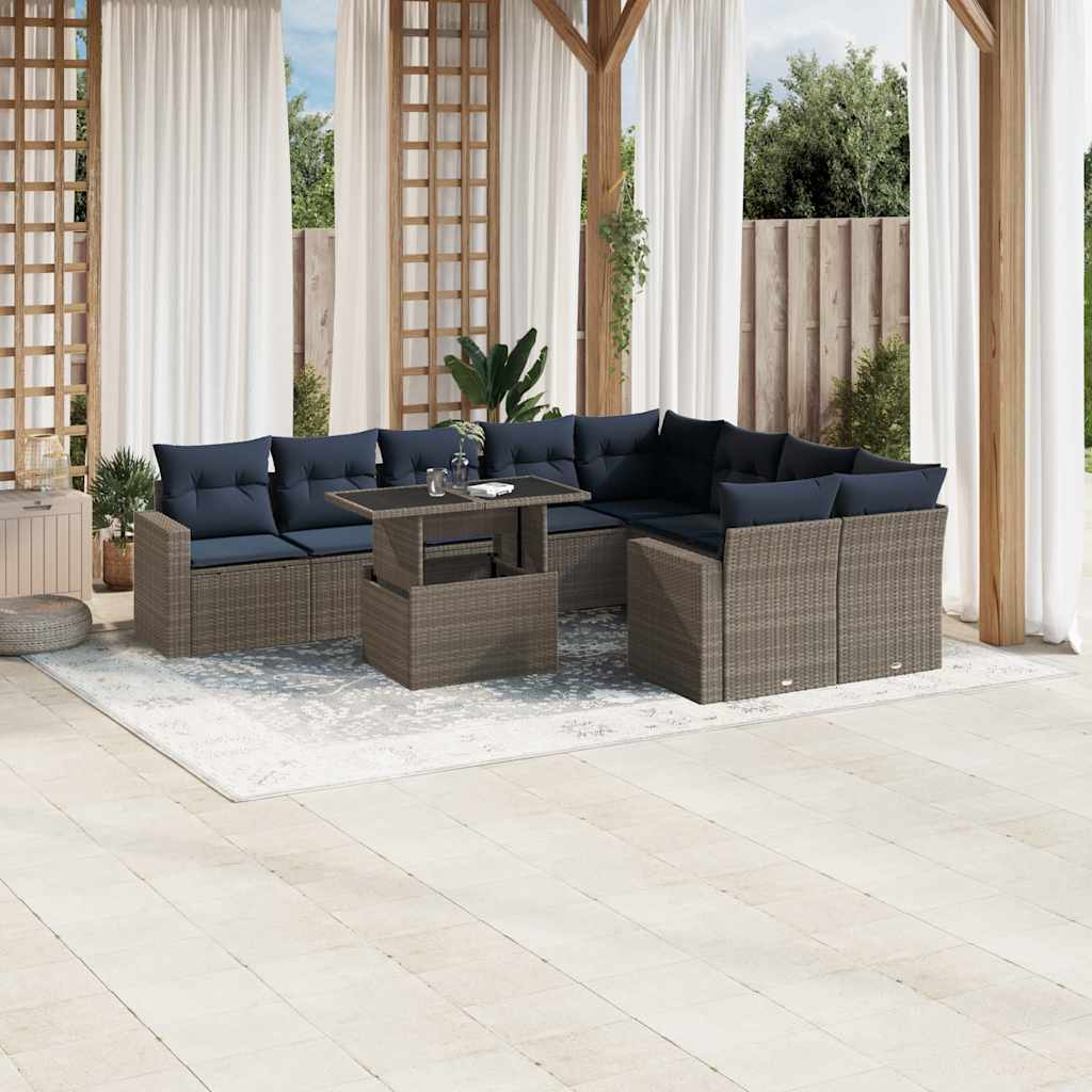 Conjunto de sofá de jardim com 10 peças e almofadas em rattan sintético cinza