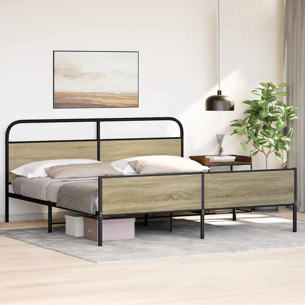 Estrutura de cama sem colchão 183x213cm metal carvalho sonoma