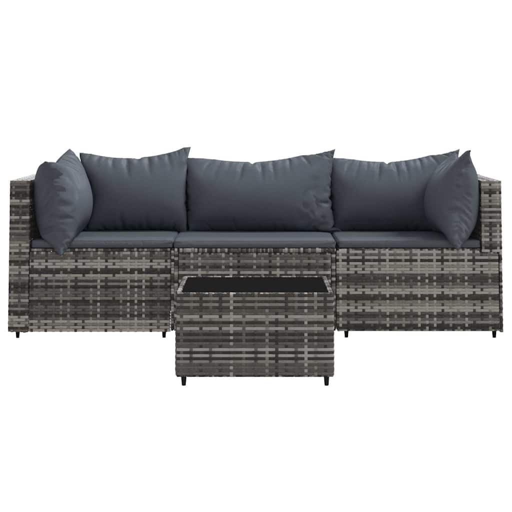 4 Pcs conjunto lounge de jardim c/ almofadões vime PE cinzento