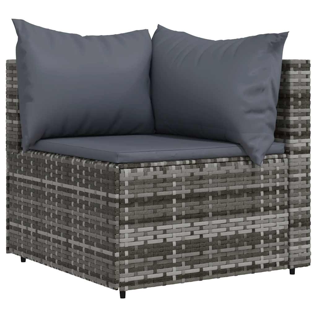 4 Pcs conjunto lounge de jardim c/ almofadões vime PE cinzento