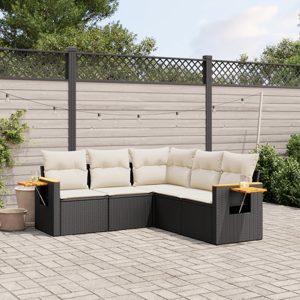 5 Pcs conjunto sofás de jardim com almofadões vime PE preto