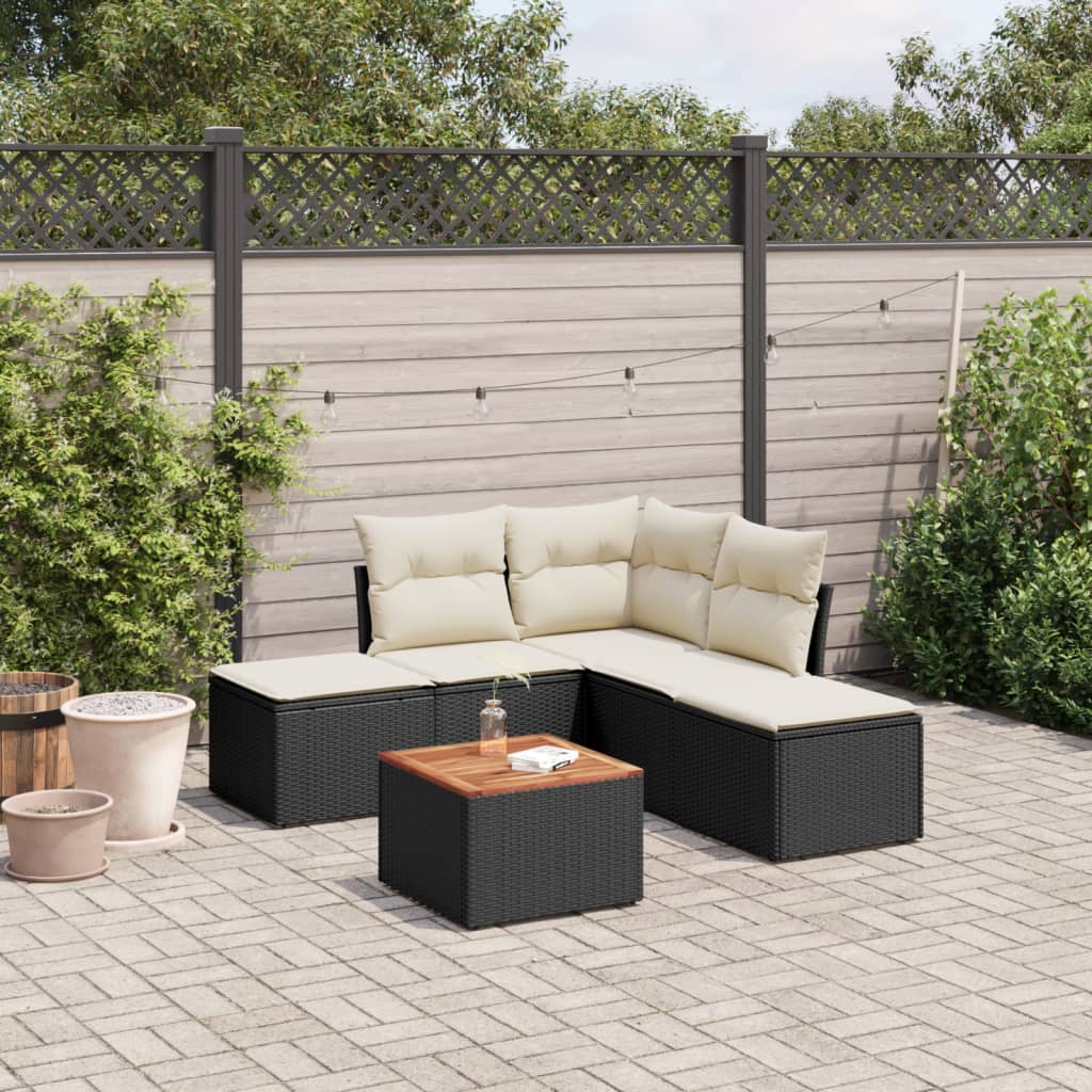 6 Pcs conjunto sofás de jardim c/ almofadões vime PE preto