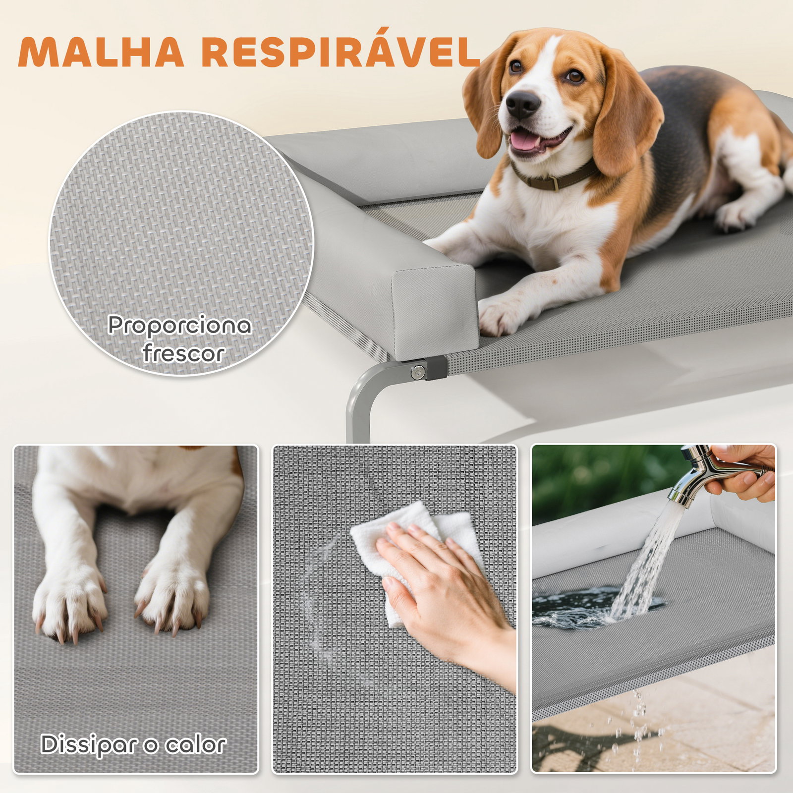 Cama elevada para cães com latertais amovíveis cama elevada para cães médios portátil com malha respirável 130x90x30 cm cinza claro