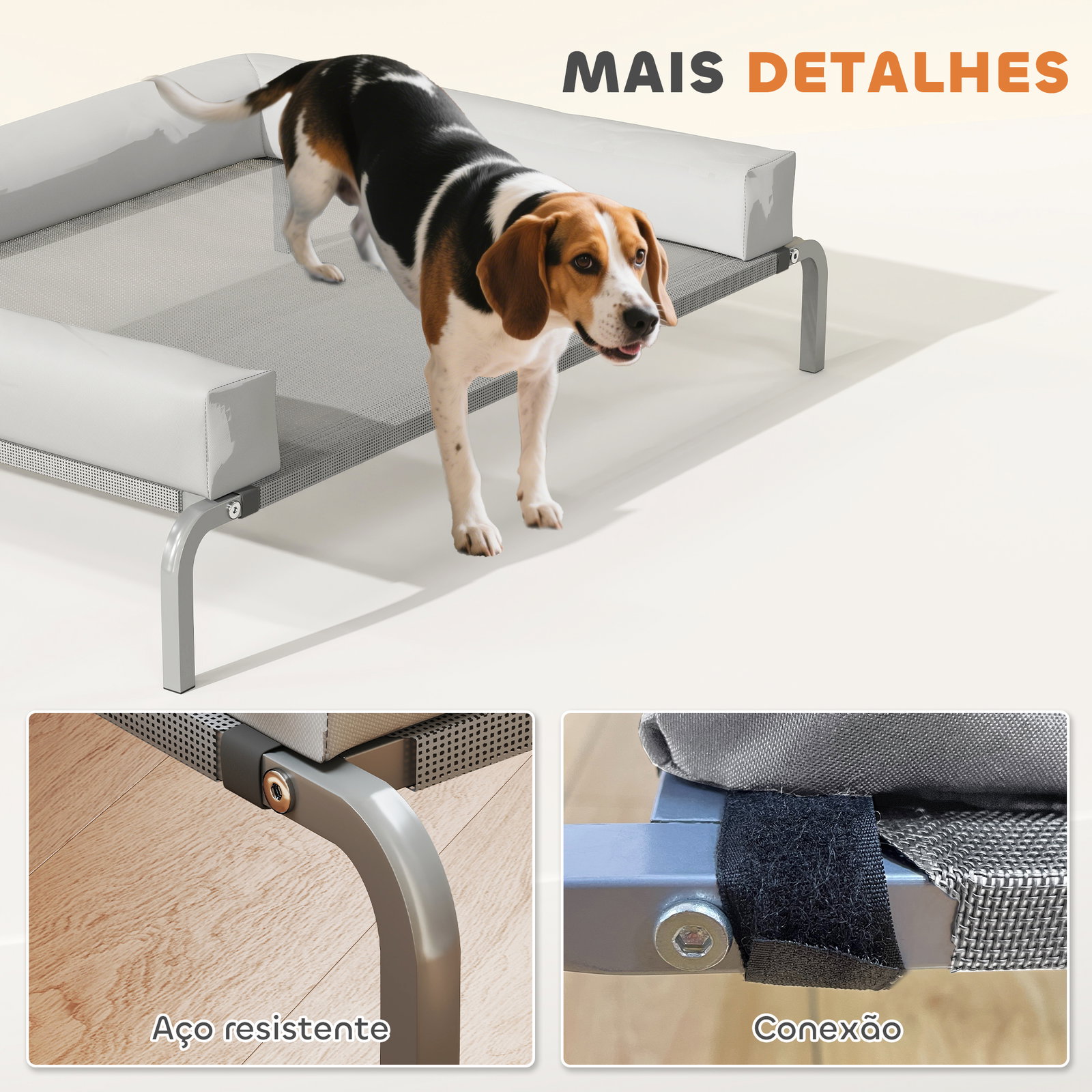 Cama elevada para cães com latertais amovíveis cama elevada para cães médios portátil com malha respirável 130x90x30 cm cinza claro