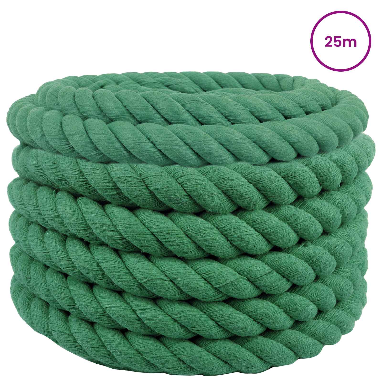 Corda de algodão 30 mm 25 m verde 100% algodão