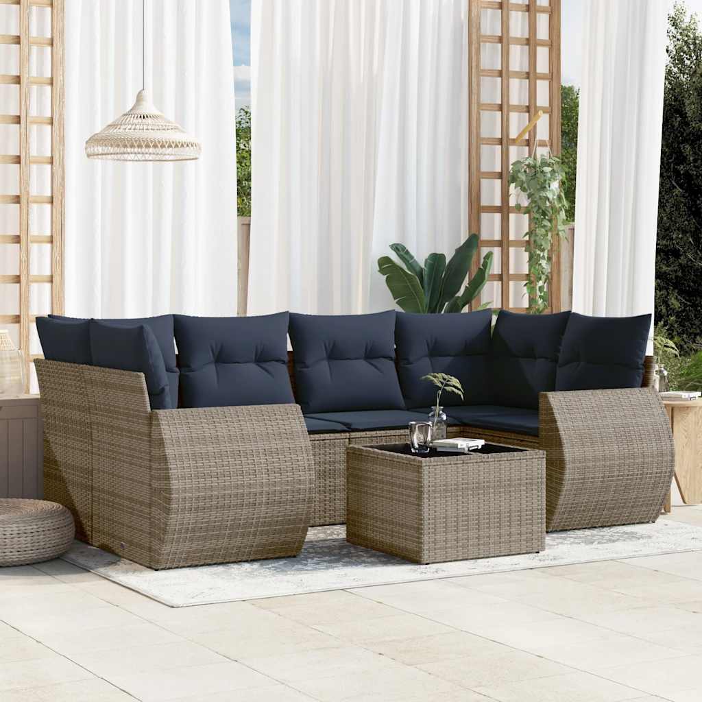 Conjunto de sofá de jardim com 7 peças e almofadas em rattan sintético cinza