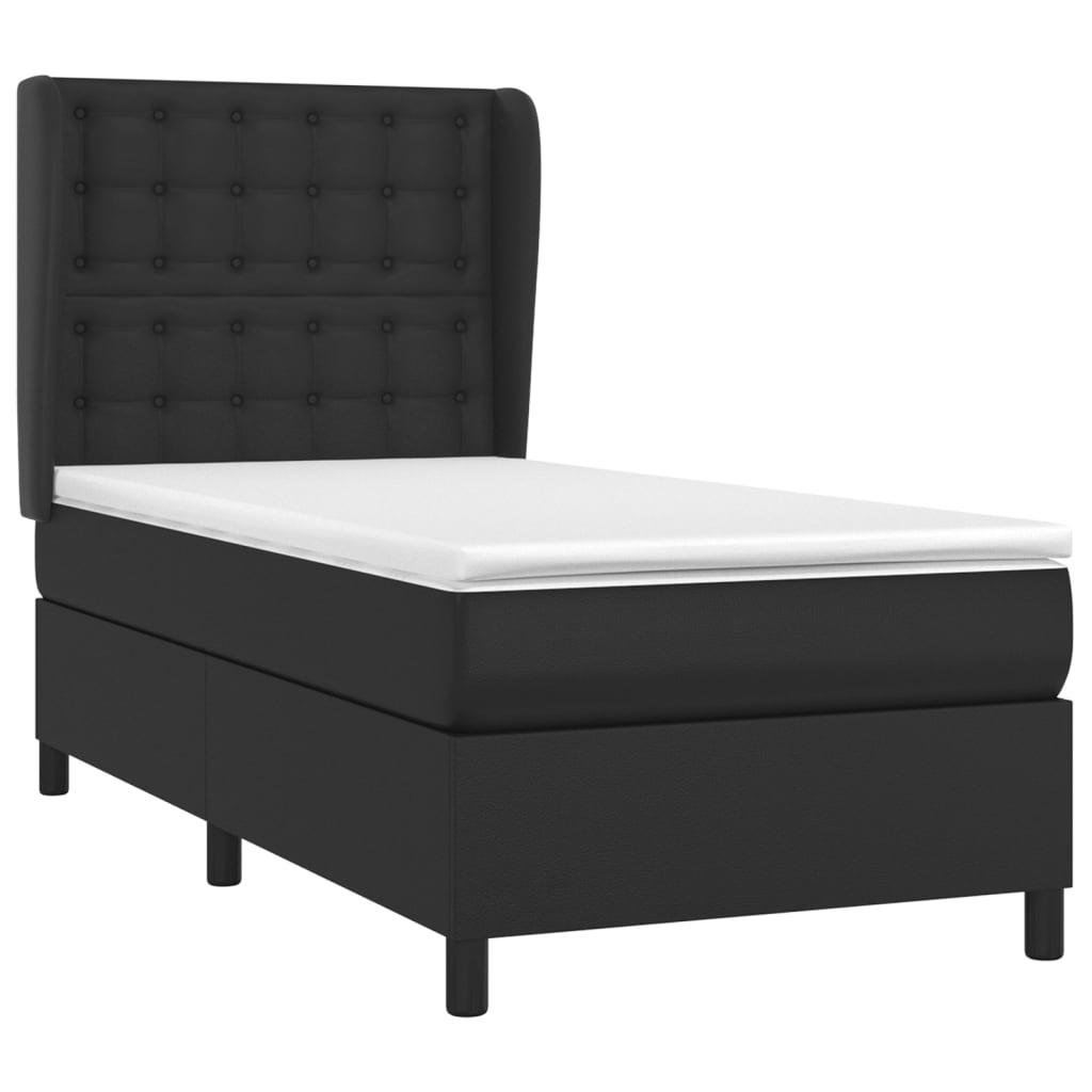 Cama com molas/colchão 90x200 cm couro artificial preto