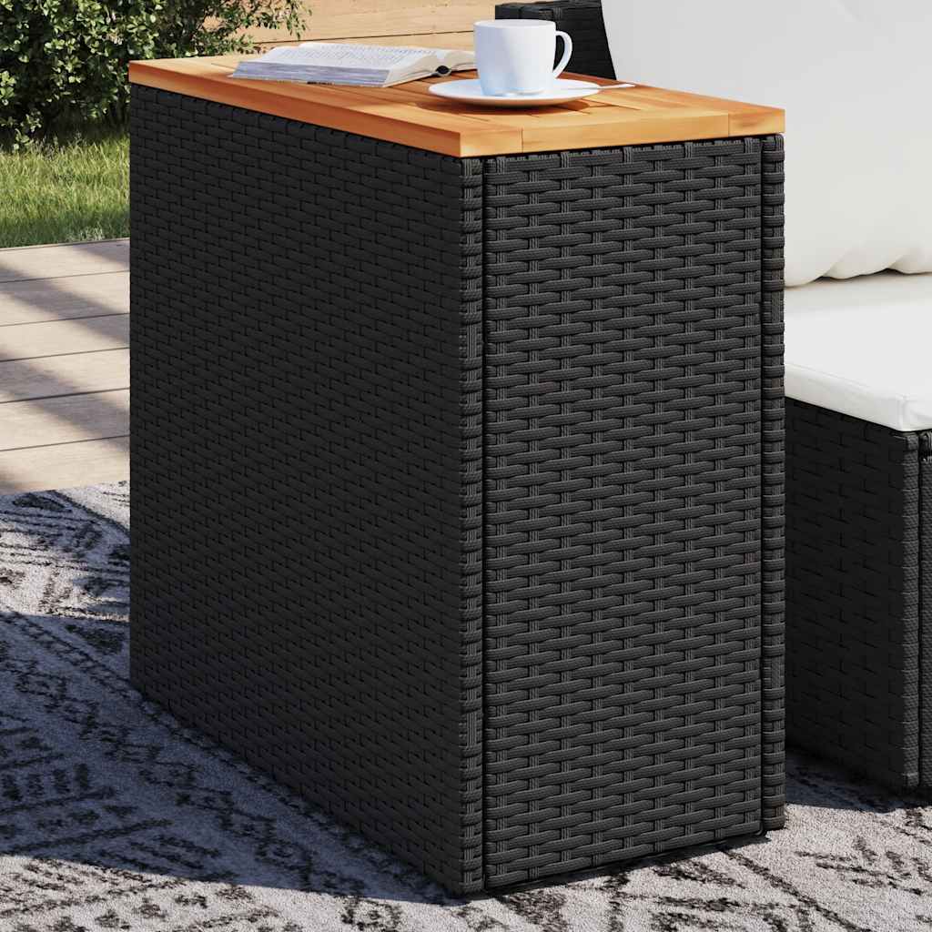 Mesa lateral de jardim com tampo de madeira preta 58x27,5x55 cm vime sintético
