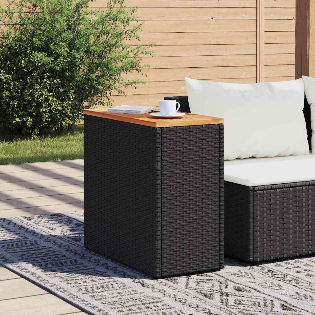 Mesa lateral de jardim com tampo de madeira preta 58x27,5x55 cm vime sintético
