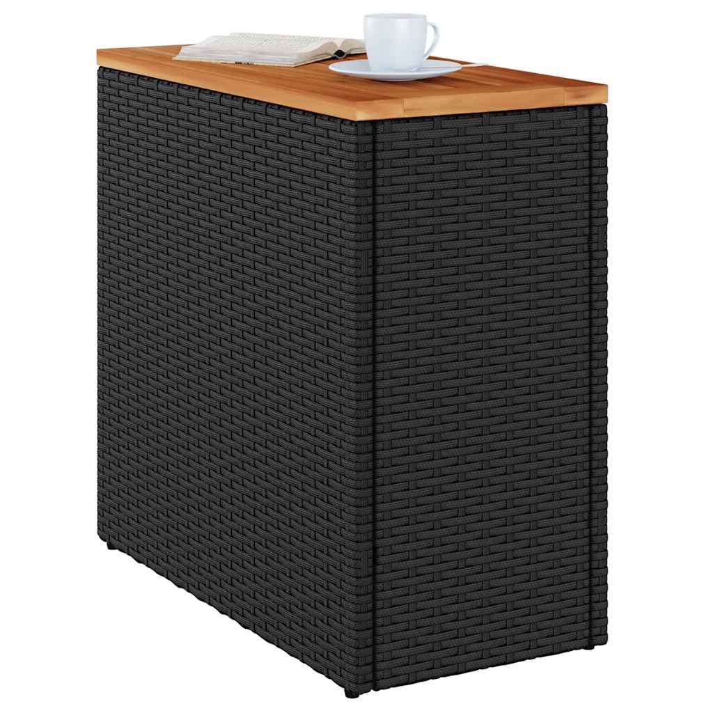Mesa lateral de jardim com tampo de madeira preta 58x27,5x55 cm vime sintético