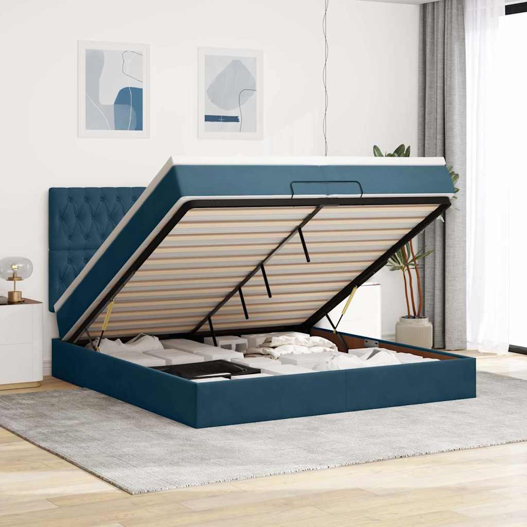 Cama otomana com colchões/leds 200x200 cm veludo azul-escuro