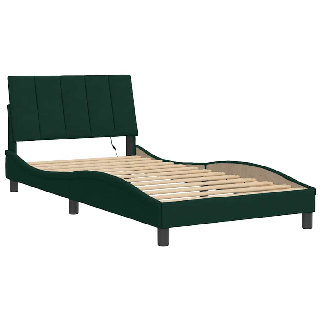 Estrutura de cama com LED sem colchão hanko 100x200 cm veludo verde-escuro