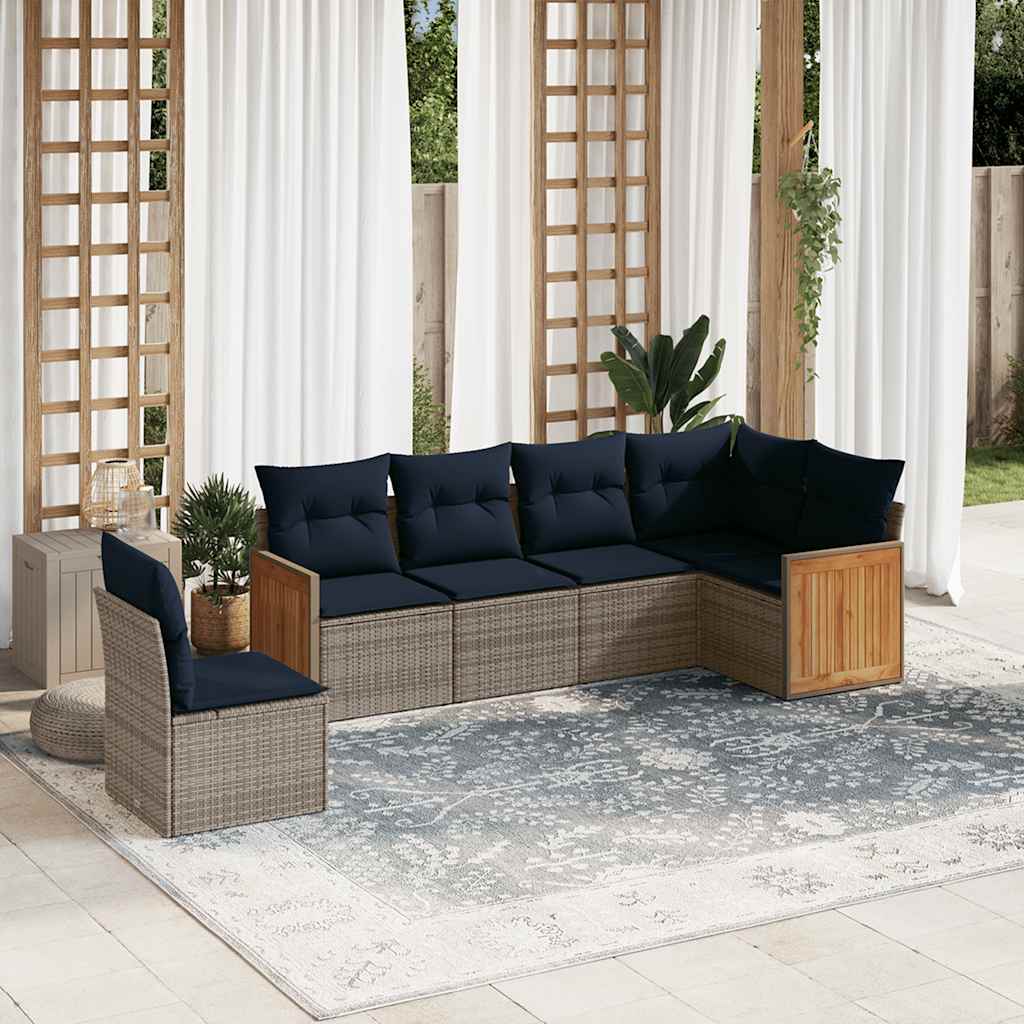 Conjunto de sofá de jardim com 6 peças e almofadas em rattan sintético cinza