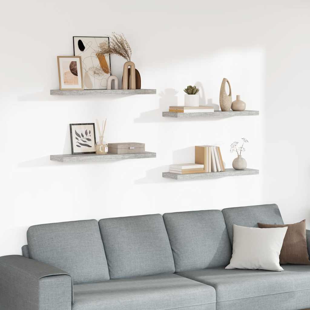 Prateleiras de parede 4 pcs 80x23,5x3,8cm MDF cinzento-cimento