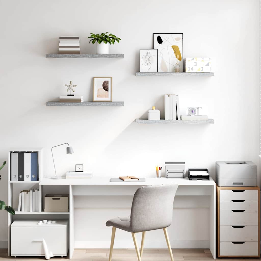 Prateleiras de parede 4 pcs 80x23,5x3,8cm MDF cinzento-cimento