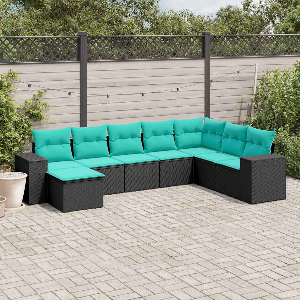 Conjunto de sofá de jardim com 8 peças e almofadas em rattan sintético preto