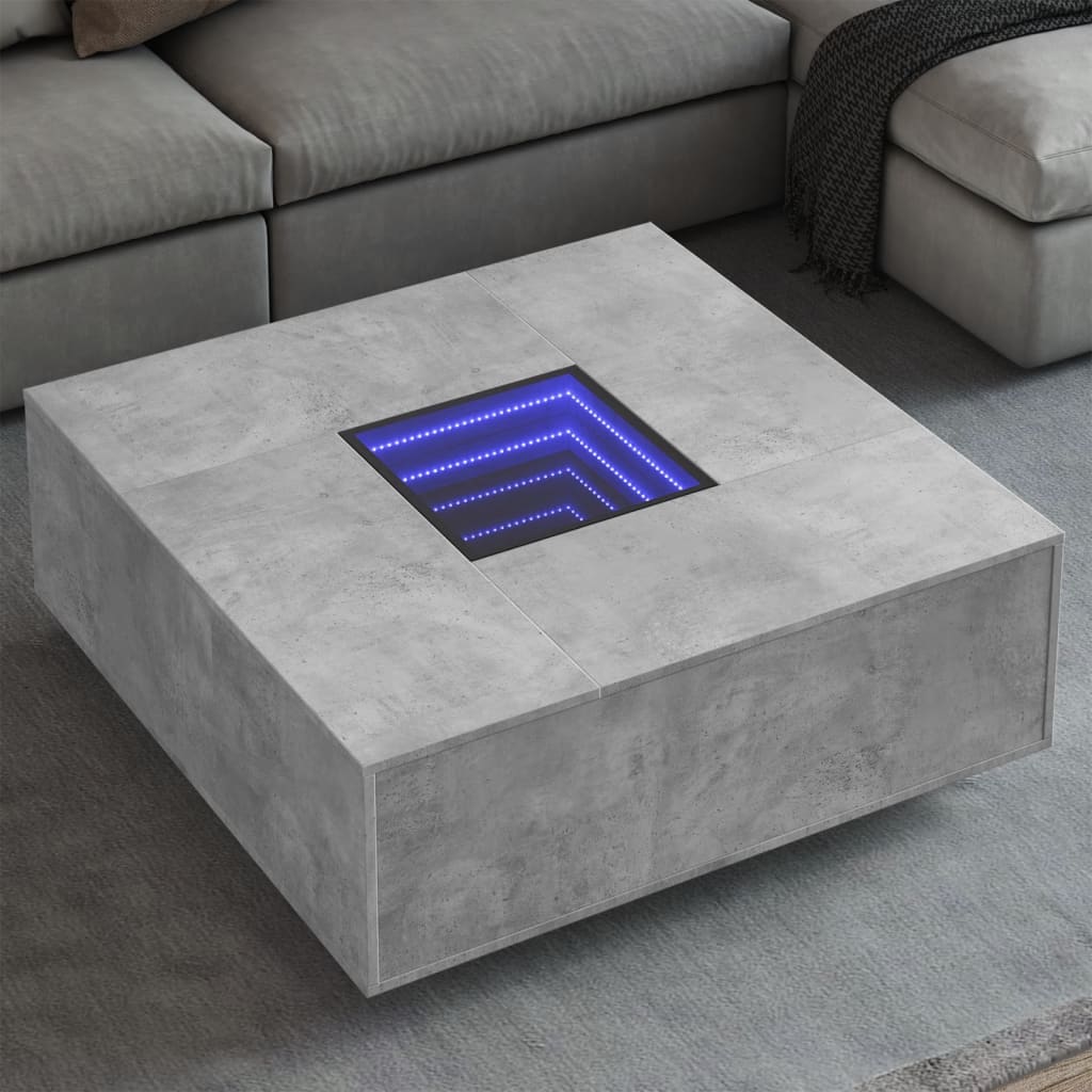 Mesa de centro luzes LED infinity 100x100x40cm cinzento cimento
