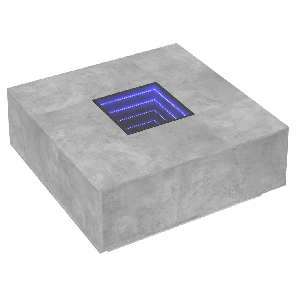 Mesa de centro luzes LED infinity 100x100x40cm cinzento cimento