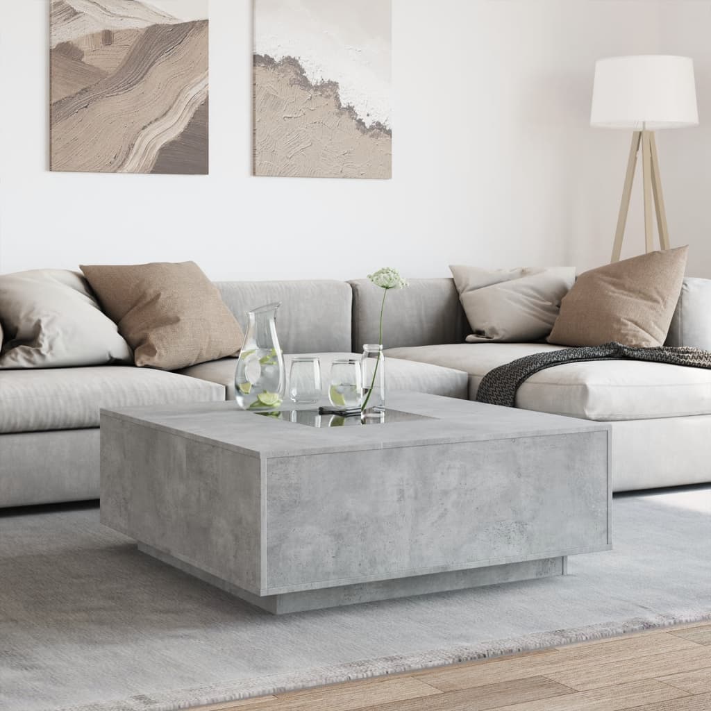 Mesa de centro luzes LED infinity 100x100x40cm cinzento cimento