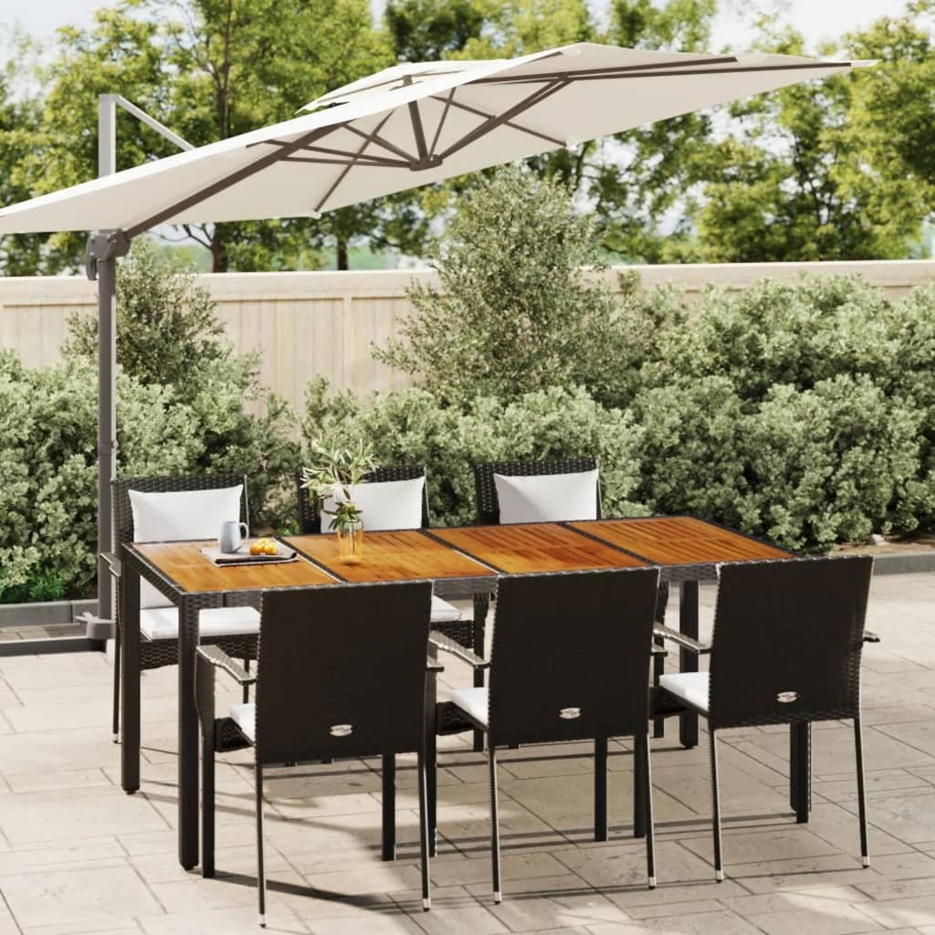 7 Pcs conjunto de jantar p/ jardim c/ almofadões vime PE preto
