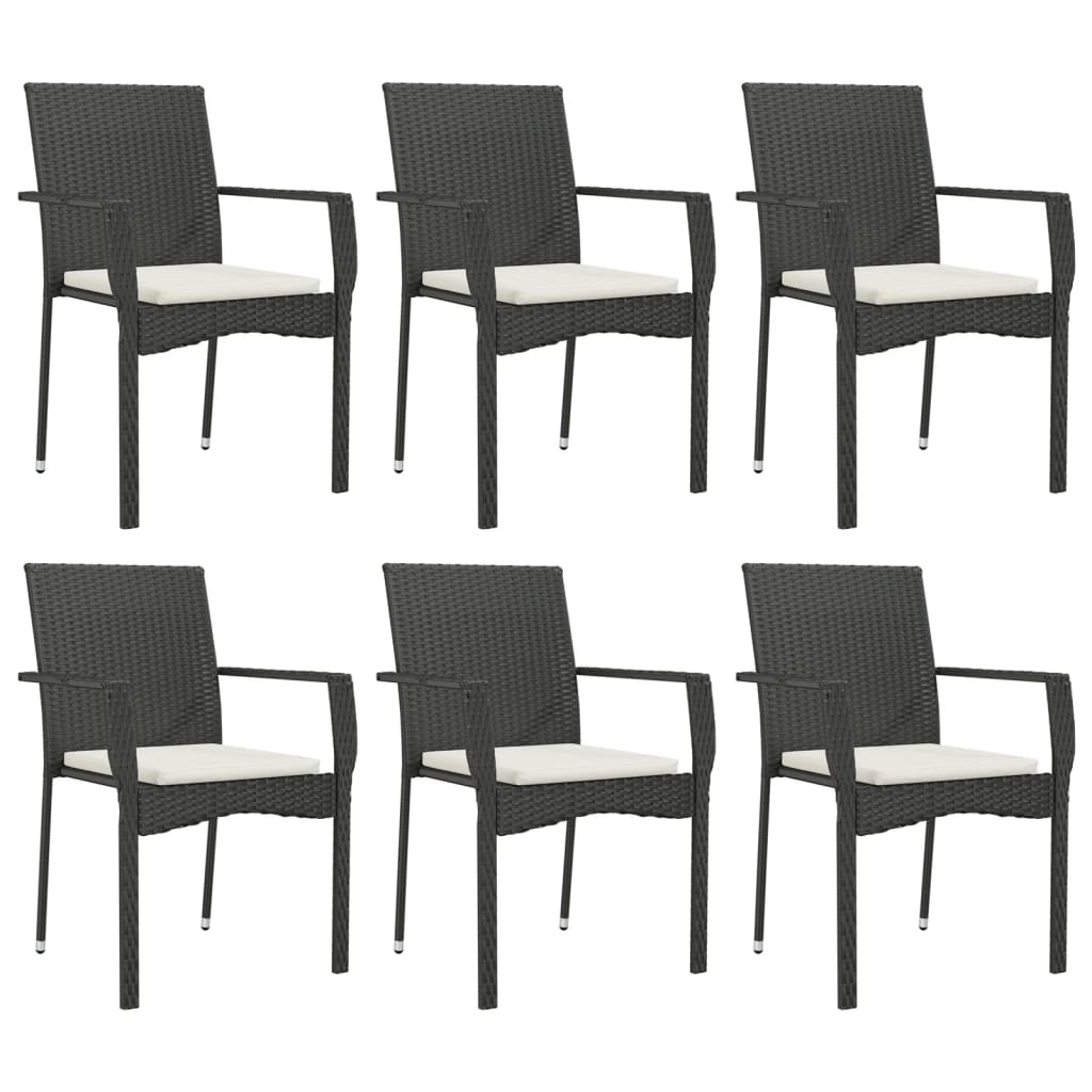 7 Pcs conjunto de jantar p/ jardim c/ almofadões vime PE preto