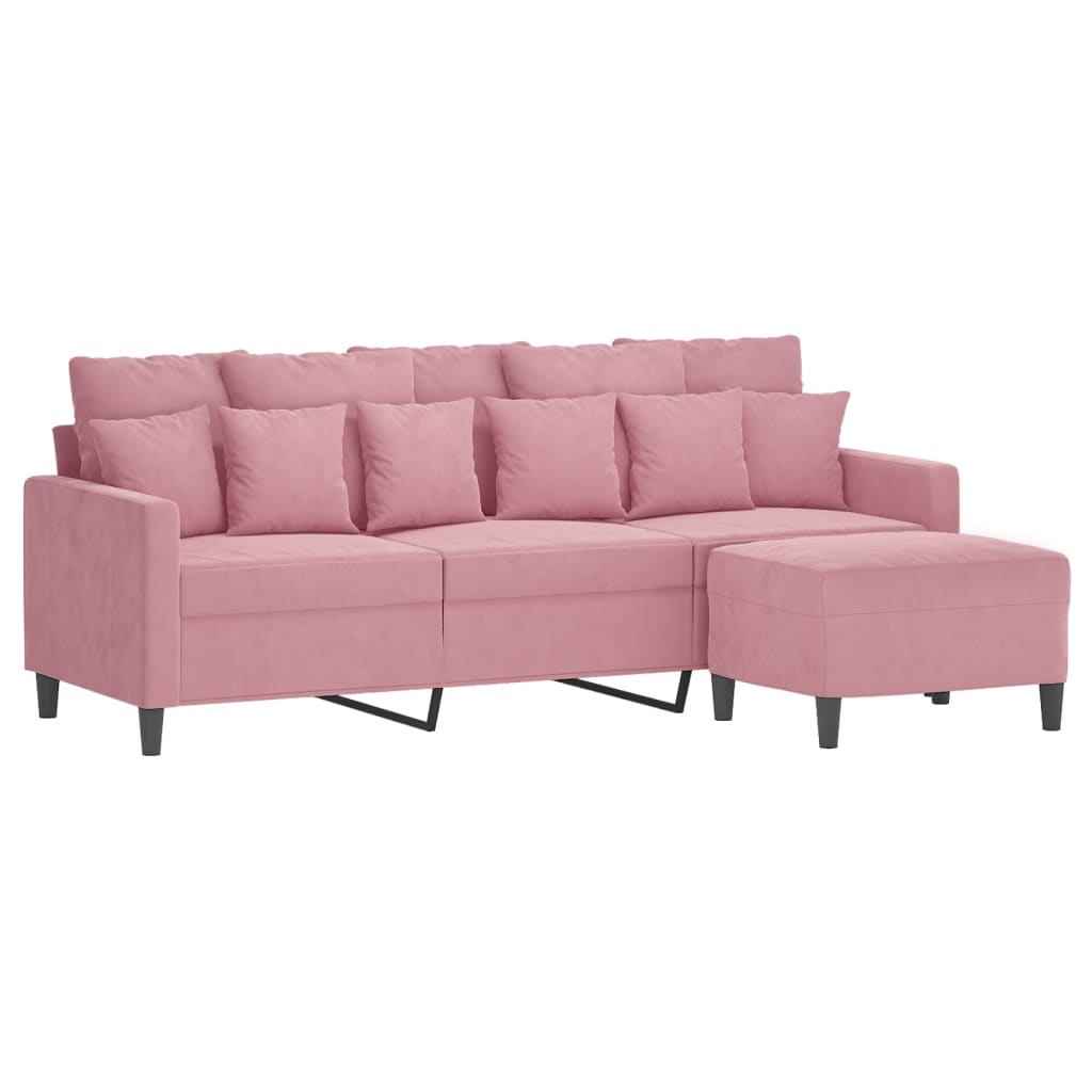 Sofá de 3 lugares com apoio de pés 180 cm veludo rosa