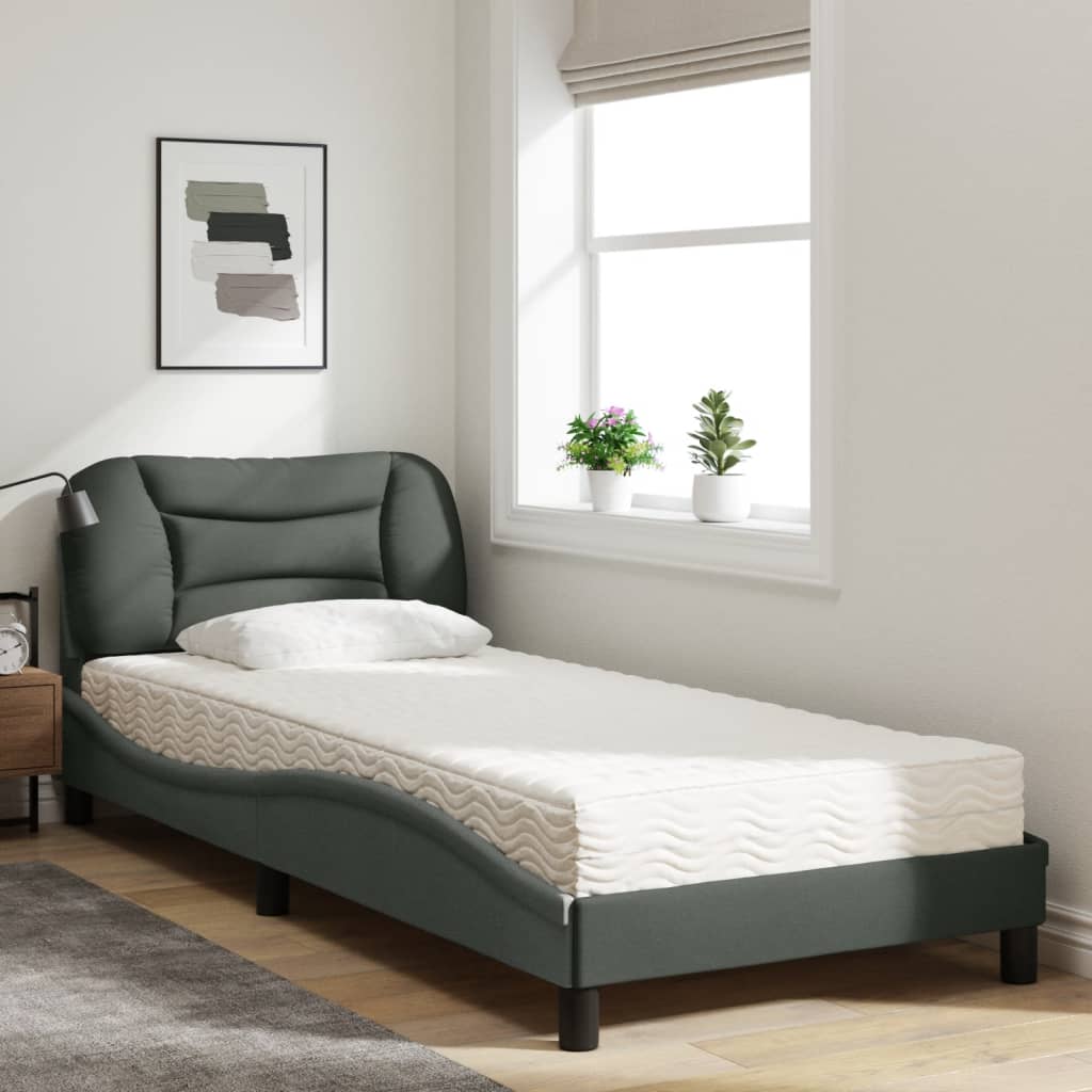 Cama com colchão hvar 90x200 cm tecido cinzento-escuro