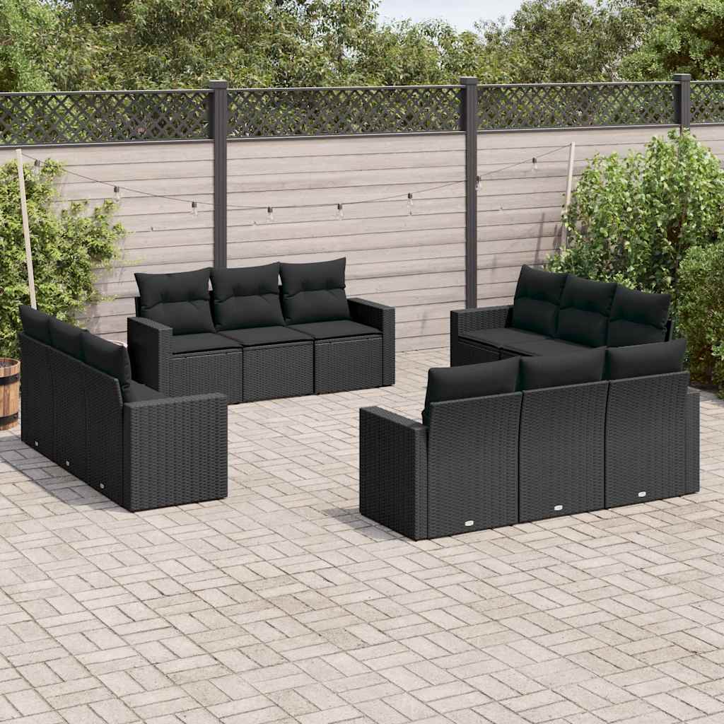12 Pcs conjunto de sofás de jardim c/ almofadões vime PE preto
