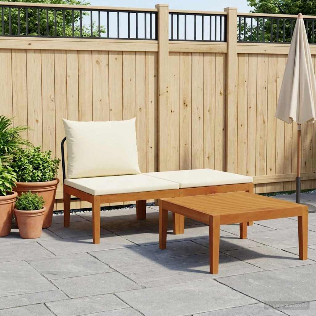 3 Unid. conjunto de lounge de jardim com almofadas natural