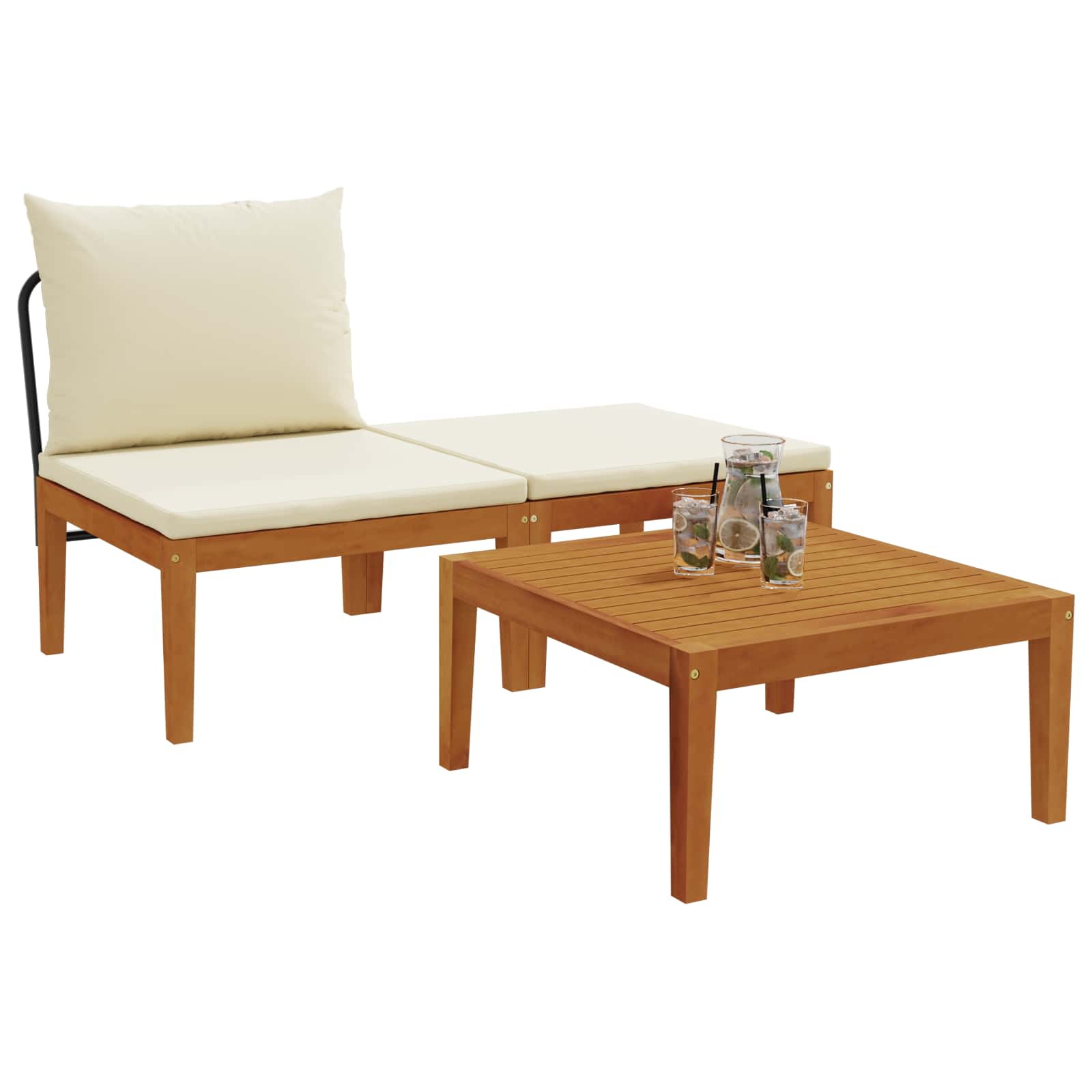 3 Unid. conjunto de lounge de jardim com almofadas natural