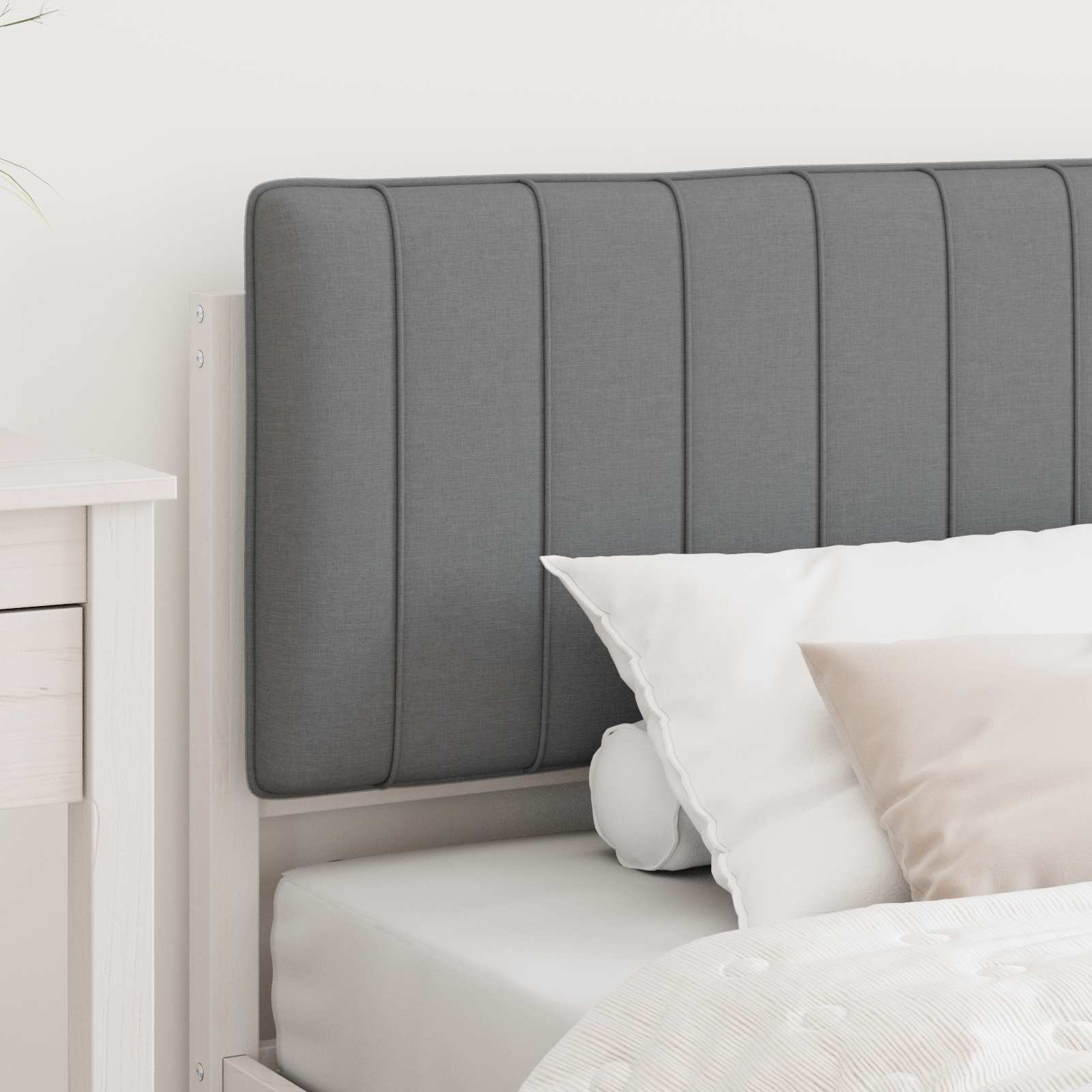 Estrutura de cama com cabeceira estofada branco e cinza claro