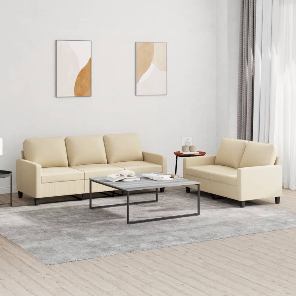 2 Pcs conjunto de sofás com almofadões tecido cor creme