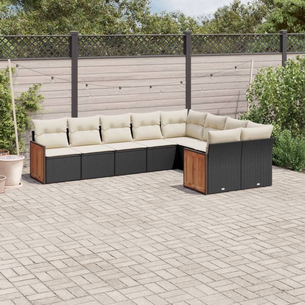 9 Pcs conjunto de sofás p/ jardim c/ almofadões vime PE preto