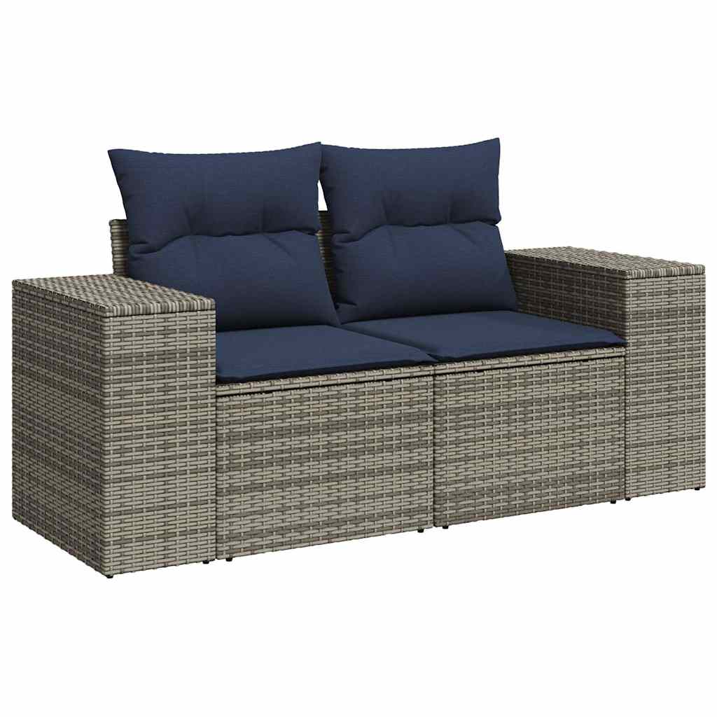6 Pcs conjunto sofás de jardim com almofadões vime cinzento