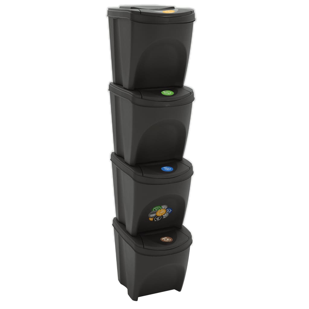 Caixotes do lixo empilháveis 4 pcs 100 l polipropileno cinzento