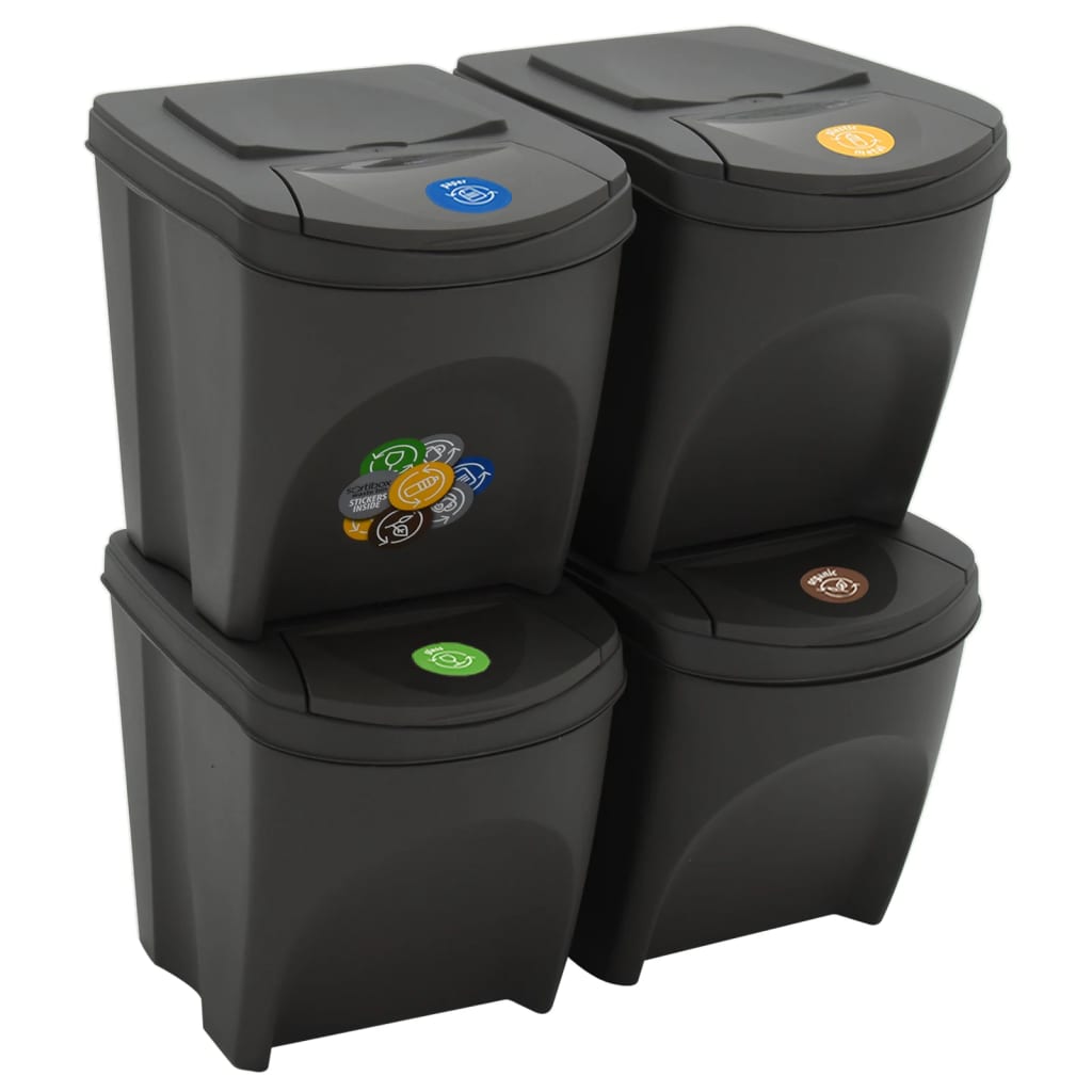 Caixotes do lixo empilháveis 4 pcs 100 l polipropileno cinzento