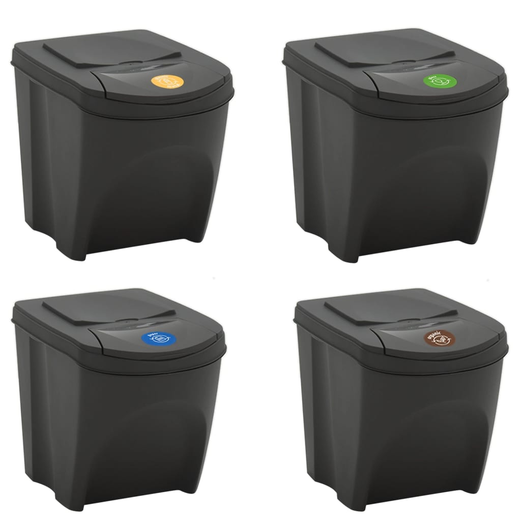 Caixotes do lixo empilháveis 4 pcs 100 l polipropileno cinzento