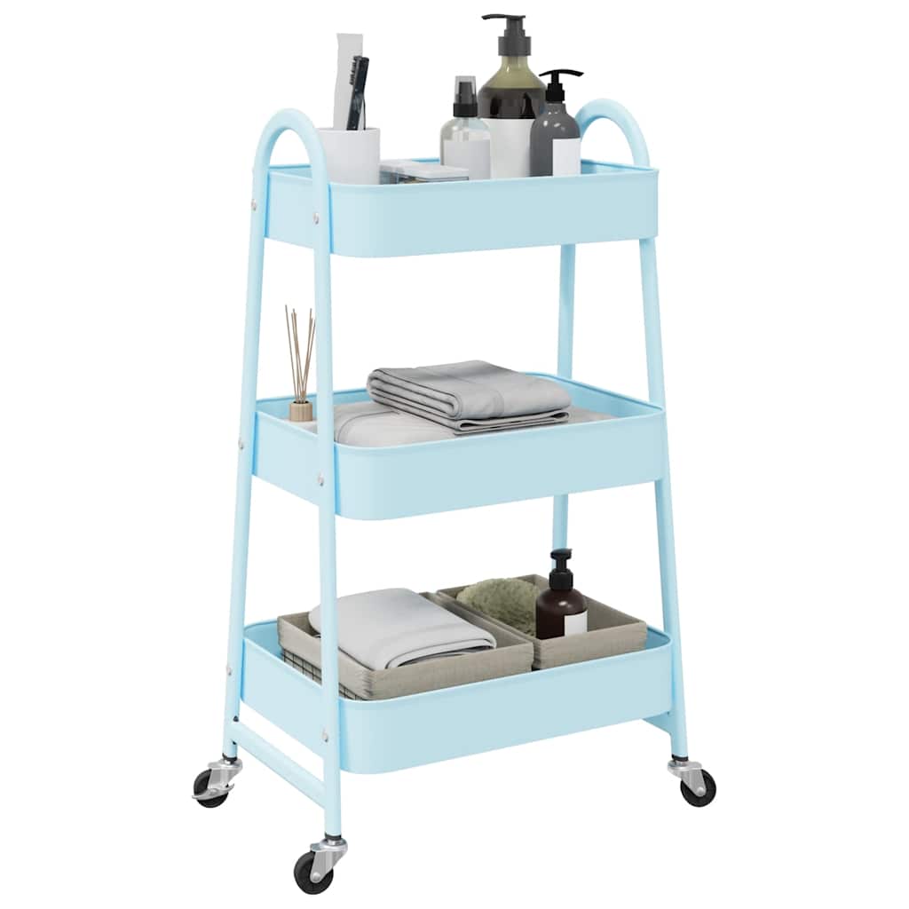 Carrinho de arrumação 3 camadas 42x41,5x77 cm aço azul