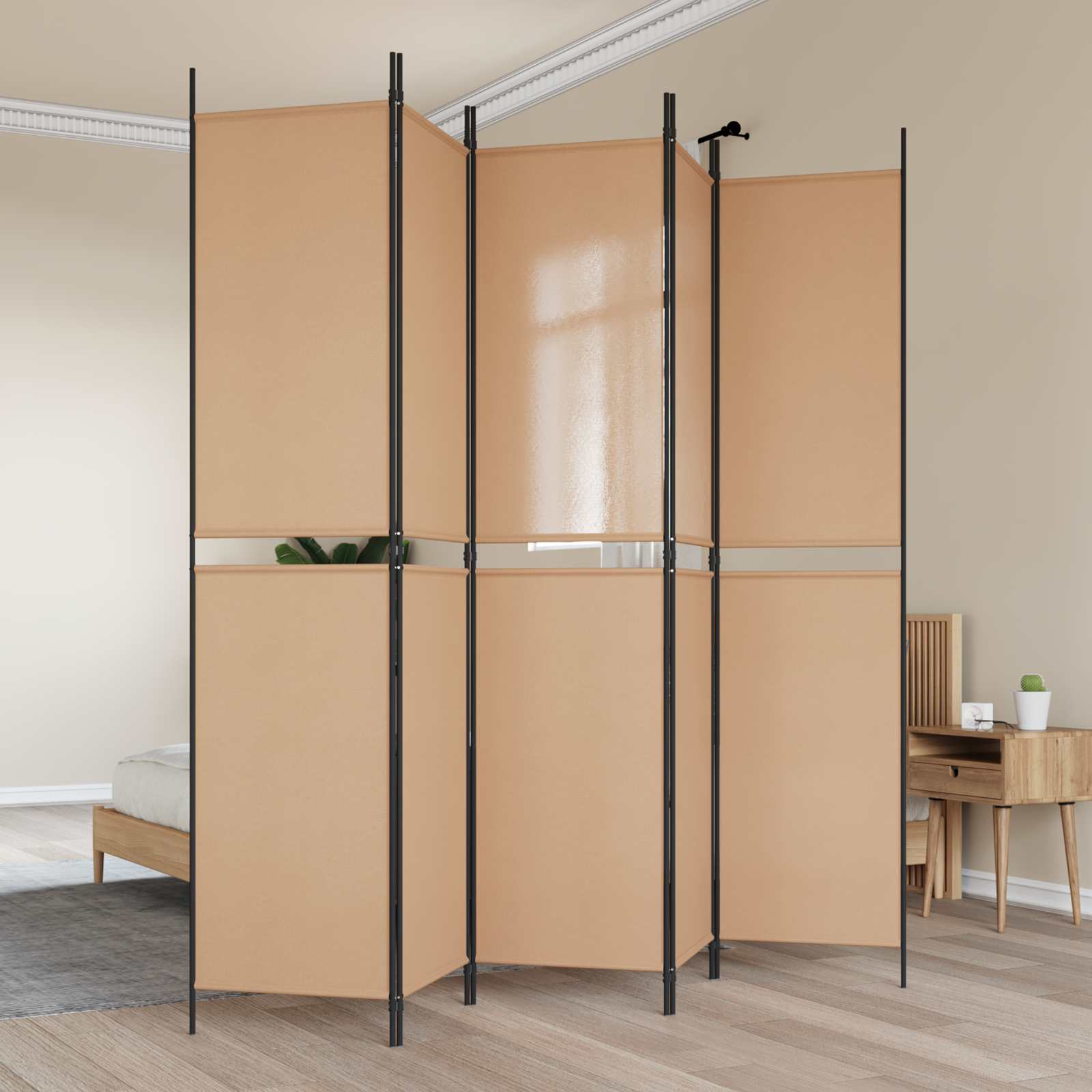 Divisor de ambiente de 5 painéis bege 250 x 220 cm tecido