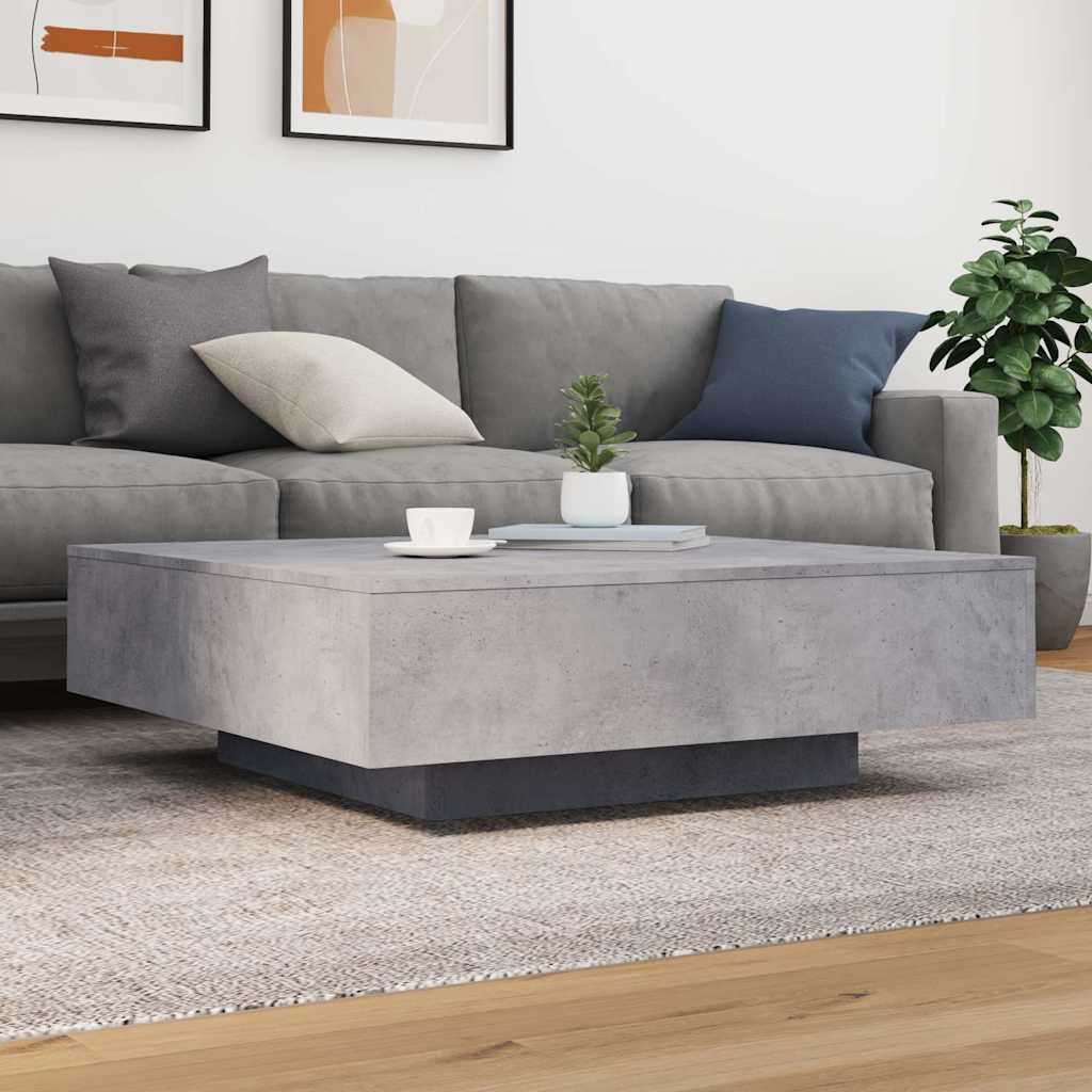 Mesa de centro com luzes LED 100x100x31 cm cinzento cimento