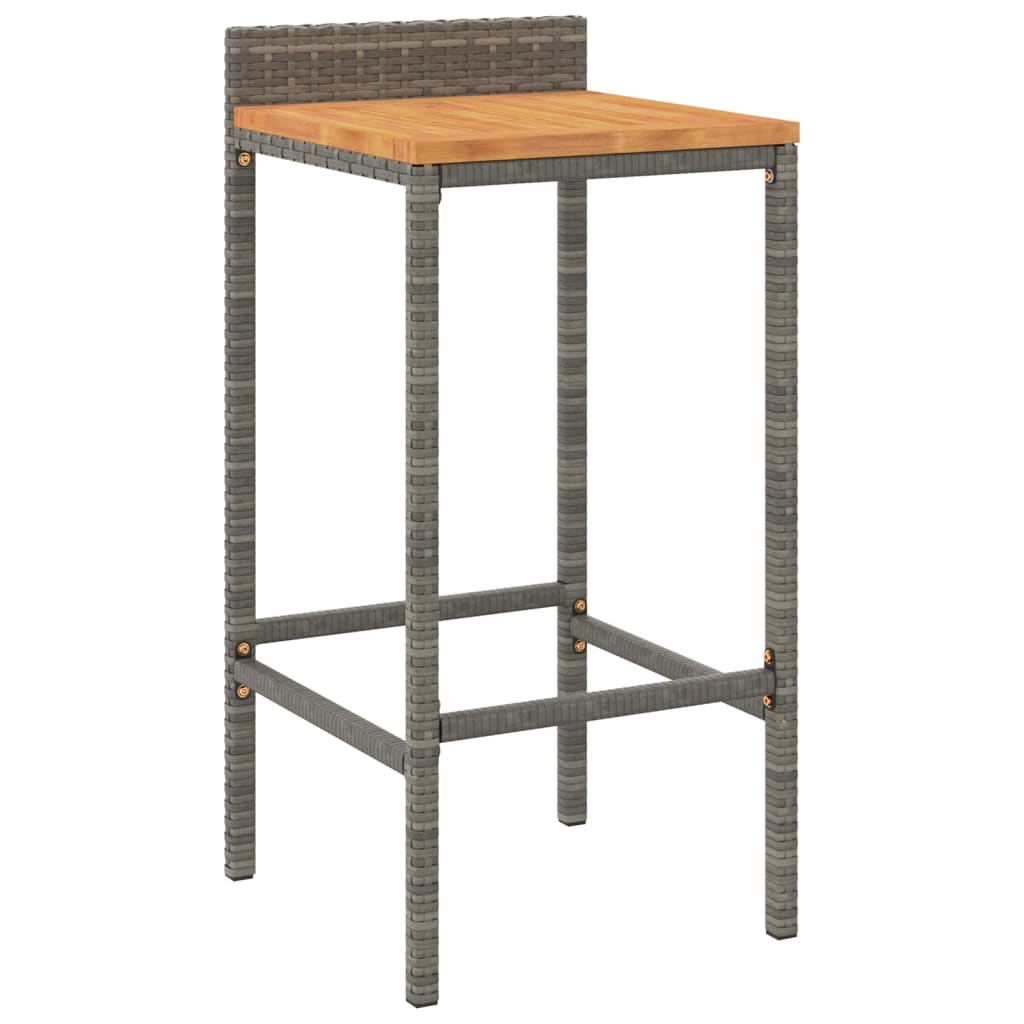 3 Pcs conjunto de bar p/ jardim vime PE/acácia maciça cinzento