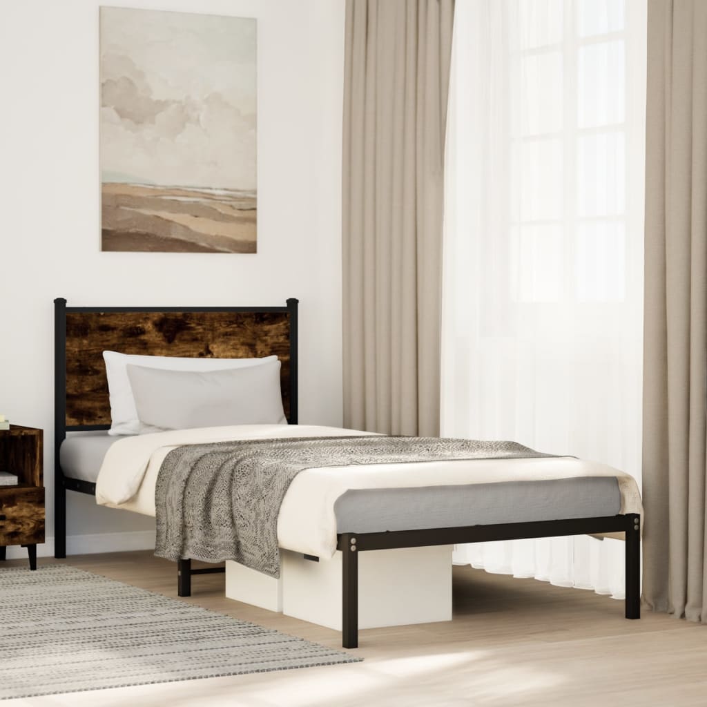 Estrutura de cama sem colchão 75x190 cm metal carvalho fumado