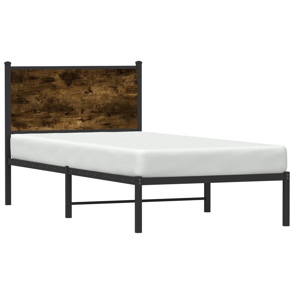 Estrutura de cama sem colchão 75x190 cm metal carvalho fumado