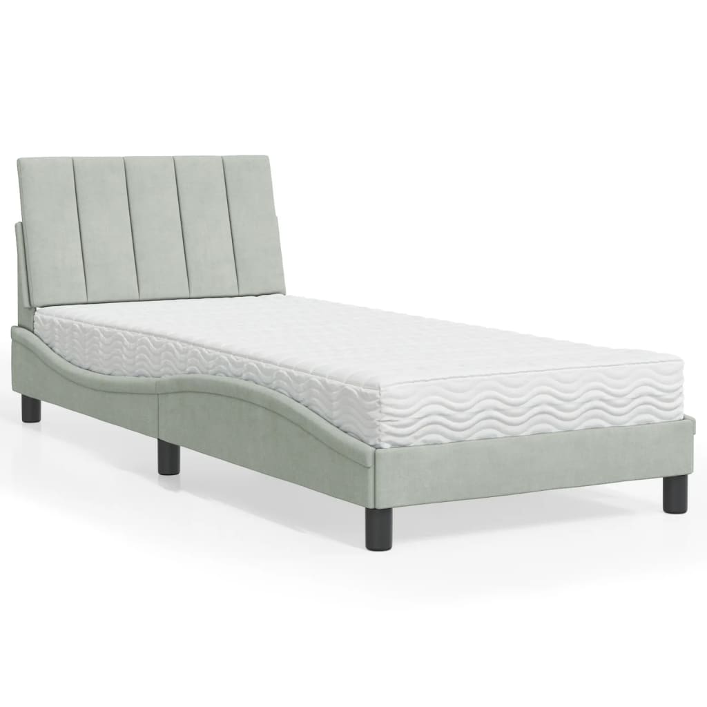 Cama com colchão hanko 90x190 cm veludo cinzento-claro