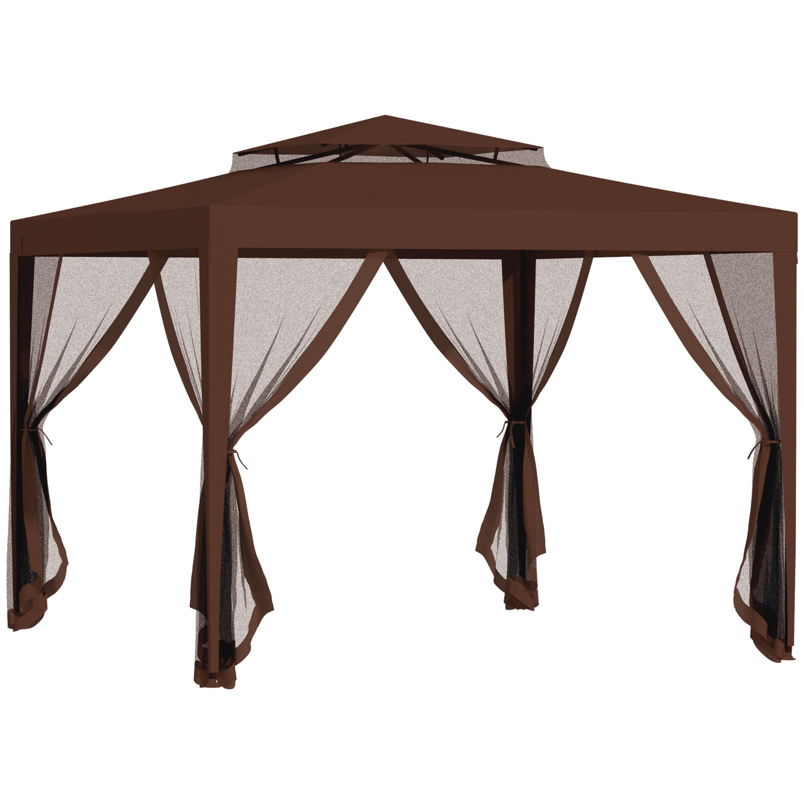 Pérgola jardim 297x297x268 cm redes mosquiteiras laterais teto ventilação orifícios drenagem resistente intempéries castanho