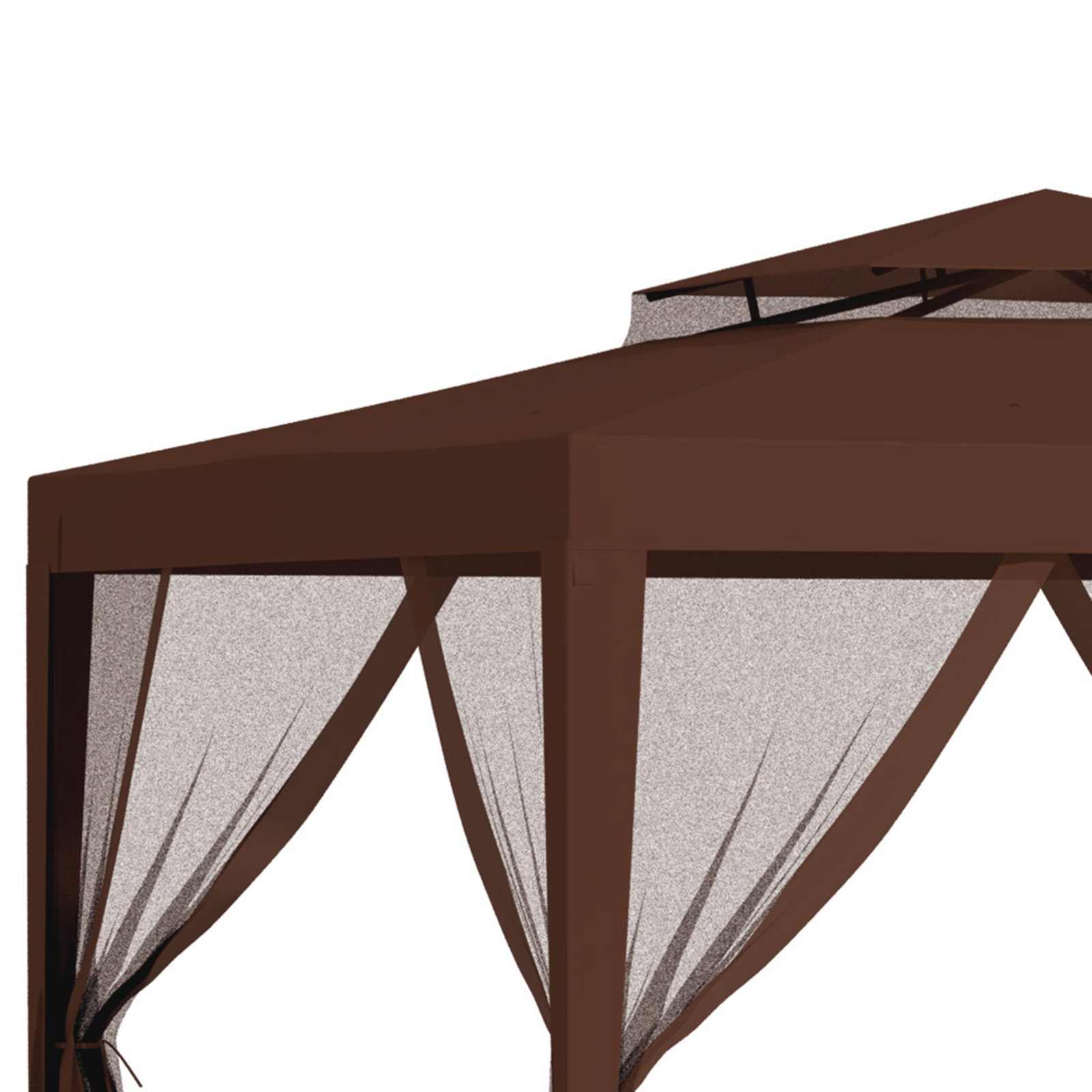 Pérgola jardim 297x297x268 cm redes mosquiteiras laterais teto ventilação orifícios drenagem resistente intempéries castanho