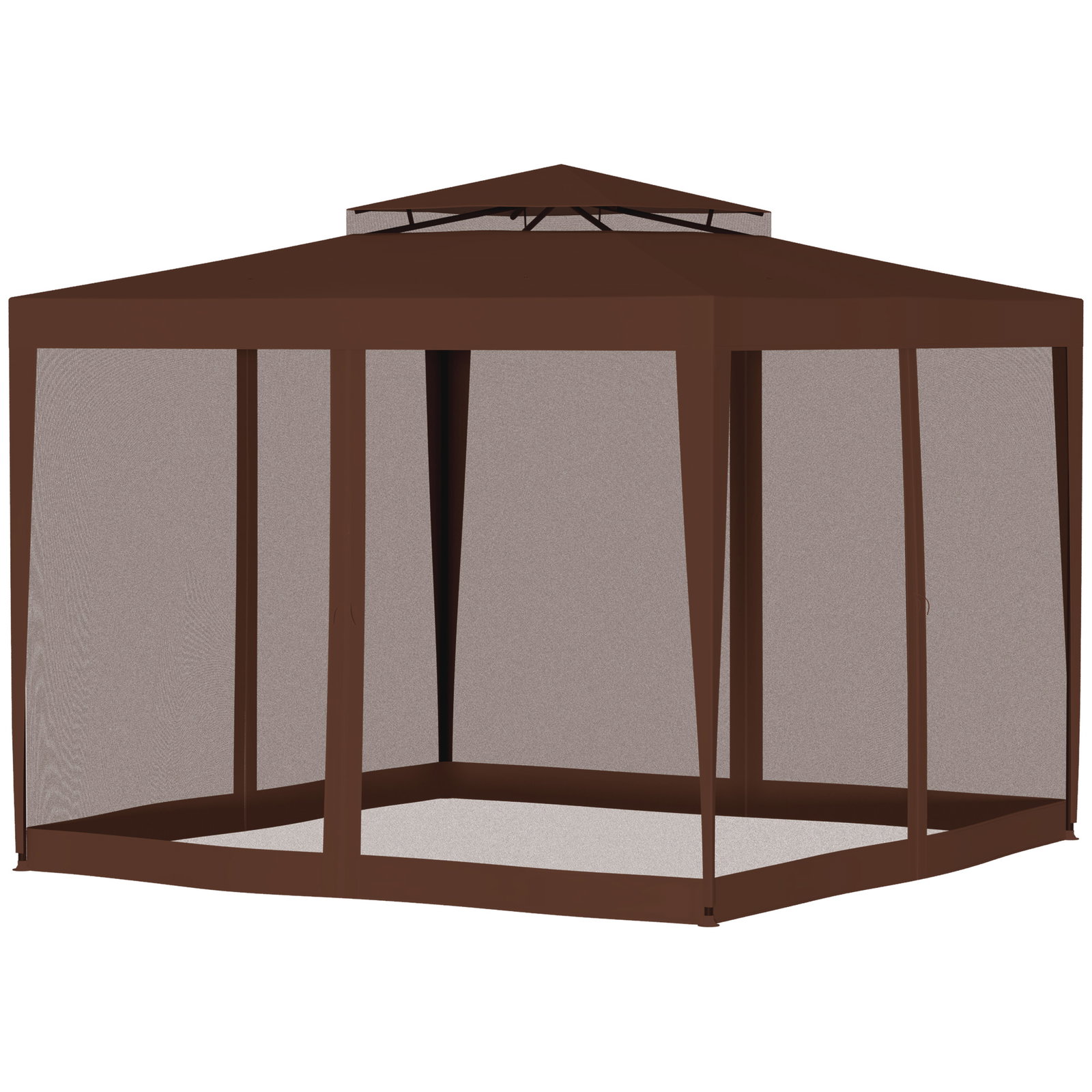 Pérgola jardim 297x297x268 cm redes mosquiteiras laterais teto ventilação orifícios drenagem resistente intempéries castanho